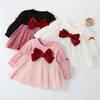 2023 New Princess Girls Autumn Dress Girls Baby Childrens Wear Childrens Mesh Bow Long Sleeve Dress