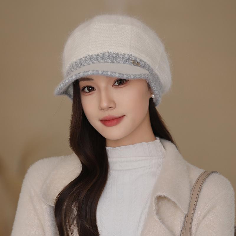 Korean Version of Women's New Winter Rabbit Hair Warm Mother Hat Middle Aged and Elderly Fashionable Versatile Knitted Wool Hat