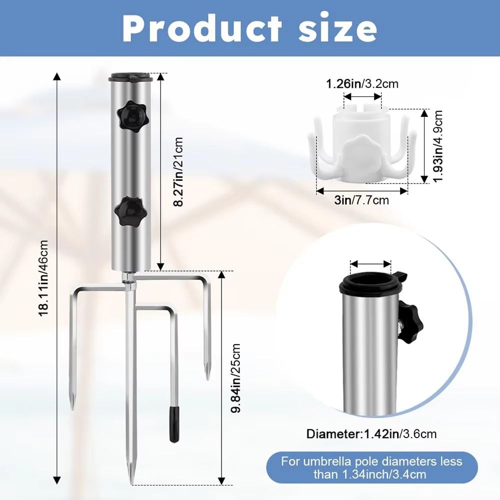 Portable Camping Umbrella Base 4 Nails Outdoor Flag Pole Holder Beach Parasol Rod Stand Patio
