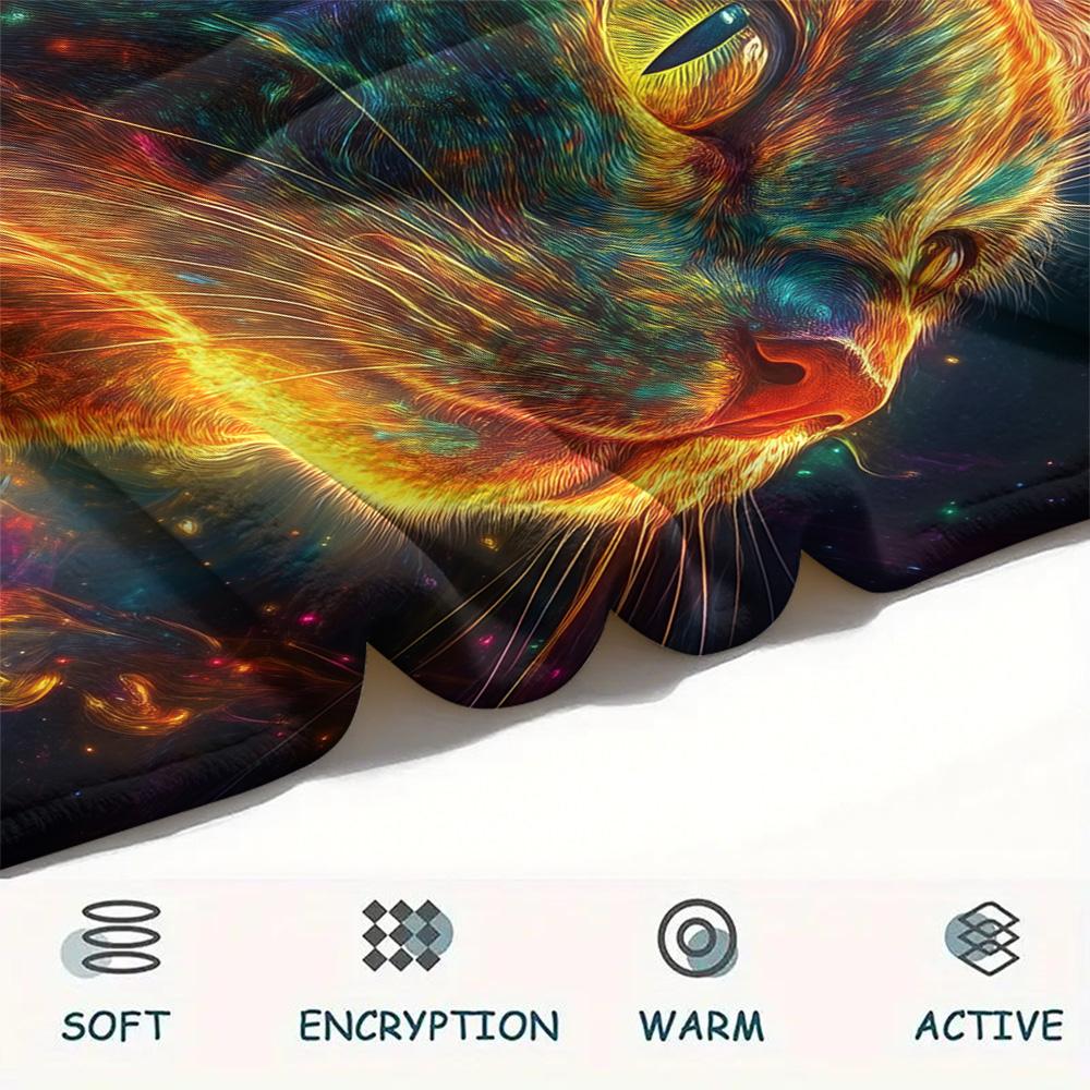 Neon Cats Print Flannel Blanket, High quality Comfortable for All Seasons, Home Decor, Warmth and Comfort