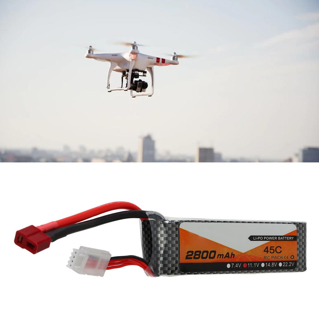 2800mAh Power 45C Discharge Rate 11.1V 3S T Type Red Plug Lipo Battery for RC Car Aircraft