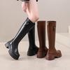 Fashion New Popular Round Toe Side Zip Modern Boots Knee-High Belt Buckle Female Shoes Classics Women Chunky Heels Winter Women's Boots