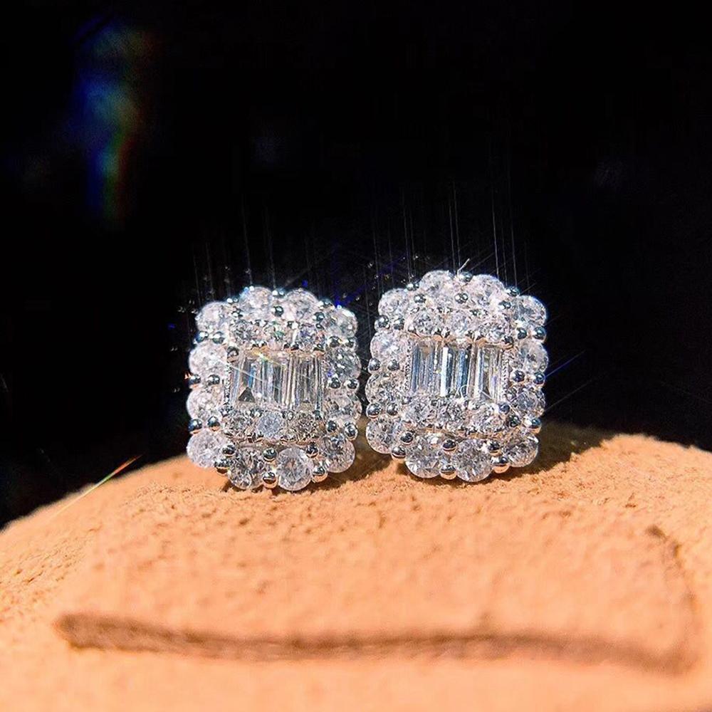 Новые ослепительные серьги-гвоздики с кубическим цирконием, роскошные серебряные серьги с геометрическим рисунком для женщин, универсальный аксессуар, свадебные украшения