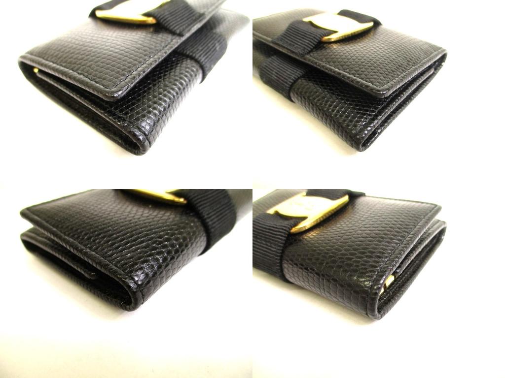 Authentic Salvatore Ferragamo Vara Black Leather Gold H/W 6Pics Key Case #9754  Open box