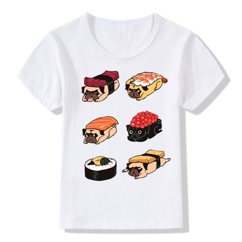 Pug Print Tshirt Short Sleeve Sushi Dog Pattern Women Clothing Fashion Graphic T Shirts Summer Streetwear Aesthetic Clothes