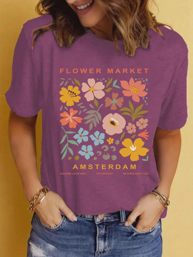 Женская летняя повседневная футболка с круглым вырезом и коротким рукавом