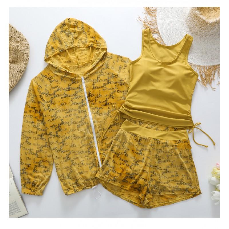 Womens Modest 3-Piece Swimwear Set Long Sleeve Rash Guard Bikini Bottoms Plus Size UV Protection Swimsuit Swimming Running