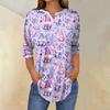 Women's 3/4 Sleeve Easter Egg Bunny Print Button Collar Fashion Casual Top