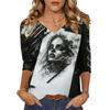 Женские топы, рубашка с рукавом три четверти, свободная повседневная рубашка с V-образным вырезом, футболка с принтом персонажей