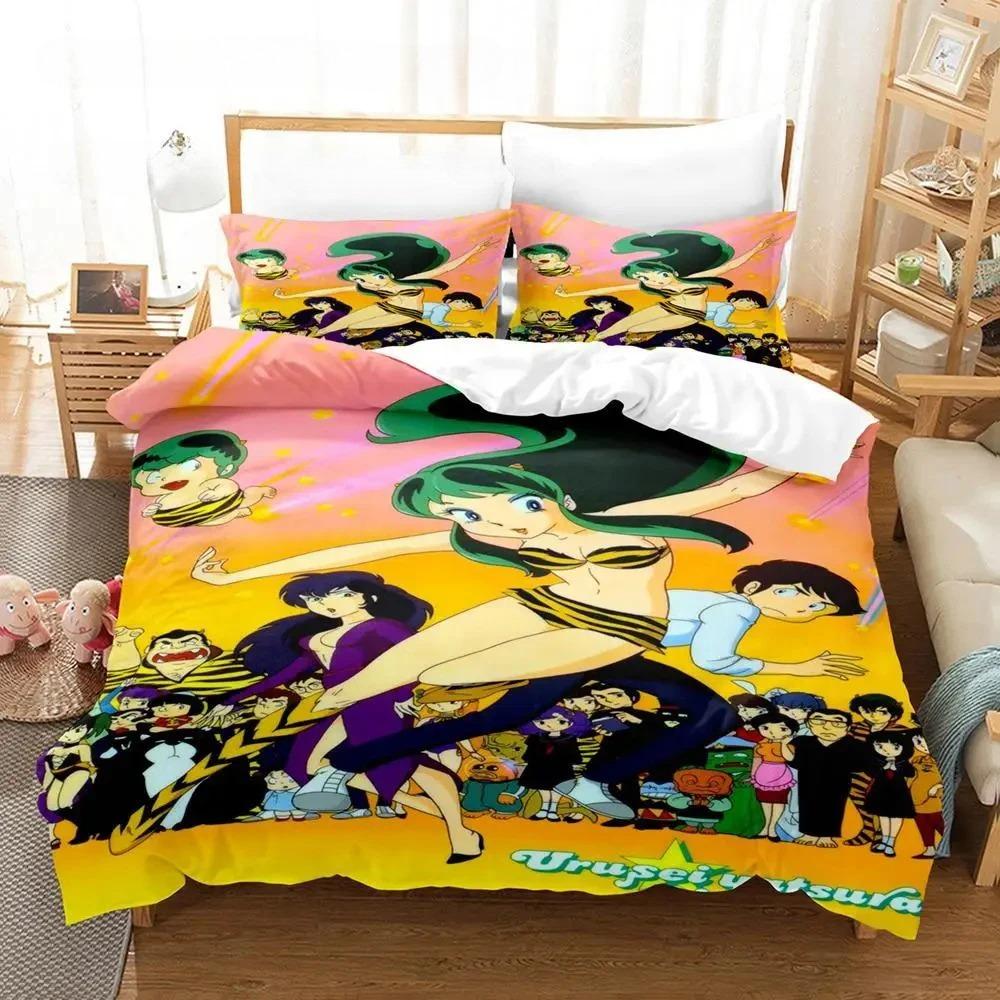 Urusei Yatsura Люм Комплект постельного белья Односпальный Полуторный Двуспальный Кинг-сайз Комплект для кровати Взрослые Мальчики Спальня Комплекты пододеяльников Аниме