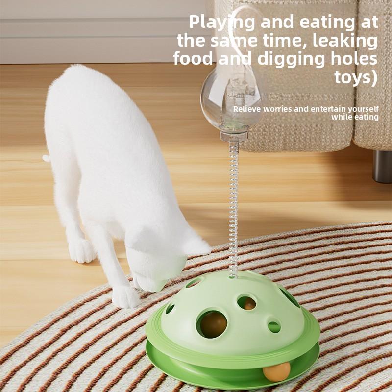 Leaky Food Ball Turntable with Spring Cat Play Plate Planet Hole-picking Toy, Cat-pleasing Pet Toy