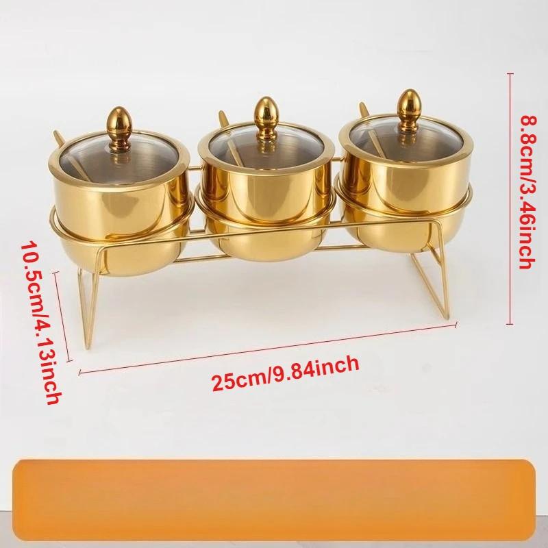 Stainless Steel Seasoning Jar Set with Glass Lid Spoons Kitchen Condiment Pots for Serving Sugar Pepper Salt Spice Kruidenpotjes