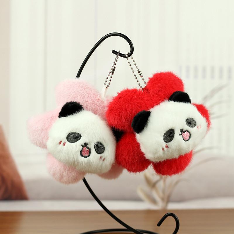 Cute Floral Panda Plush Pendant Ideal For Stylish Bag Charm Or Keyring Accessory