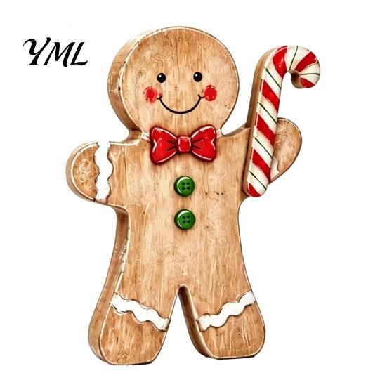 Holiday Tabletop Decor Christmas Wooden Gingerbread Man Decor, Rustic Gingerbread, Candy Cane House Figurines, Xmas Fireplace Mantle Ornaments