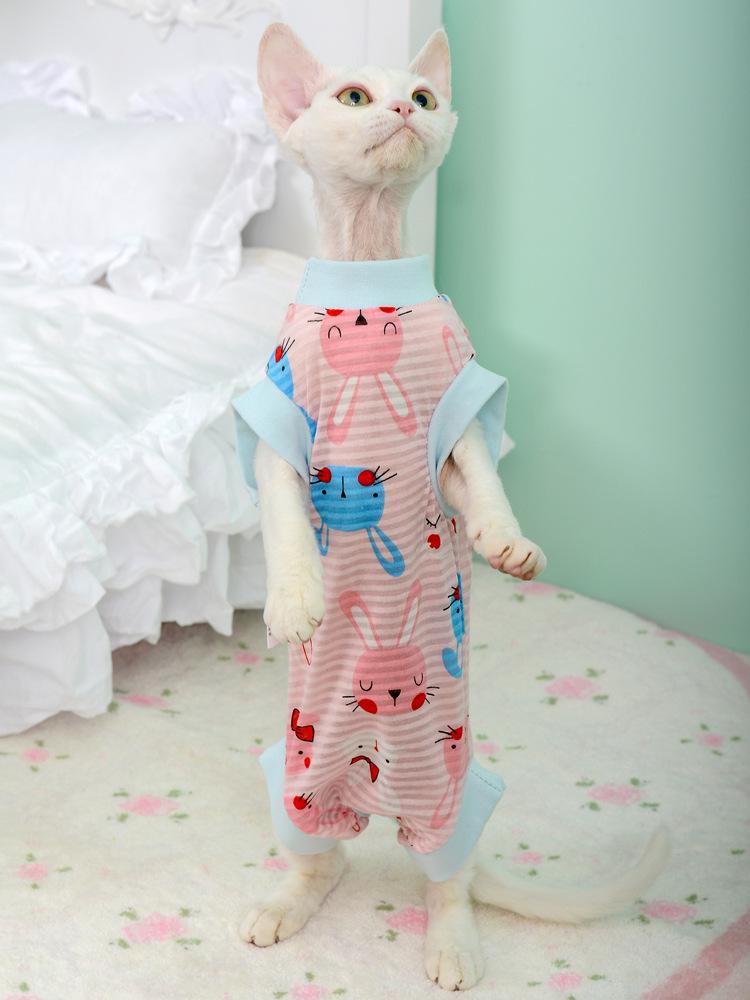 Жилет MOORSPET для кошек породы сфинкс, весна/лето - легкий хлопок, защита живота, дизайн с четырьмя лапами для лысых кошек