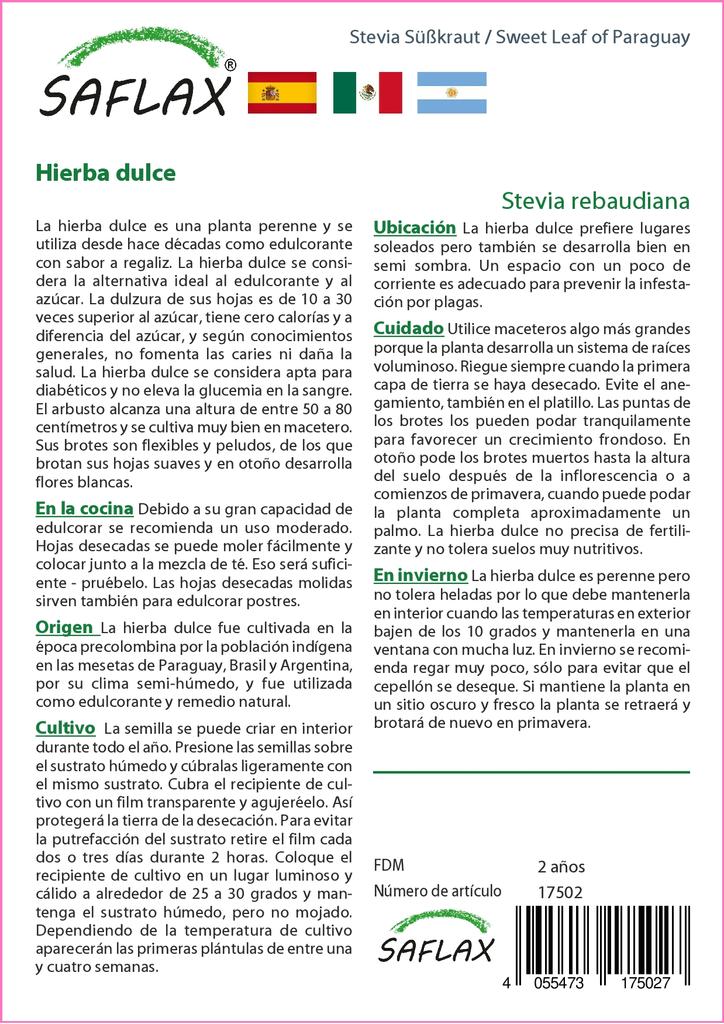 SAFLAX Garden in the Bag - Sweet Leaf of Paraguay - 100 семян - С субстратом в подходящем пакете - Stevia rebaudiana