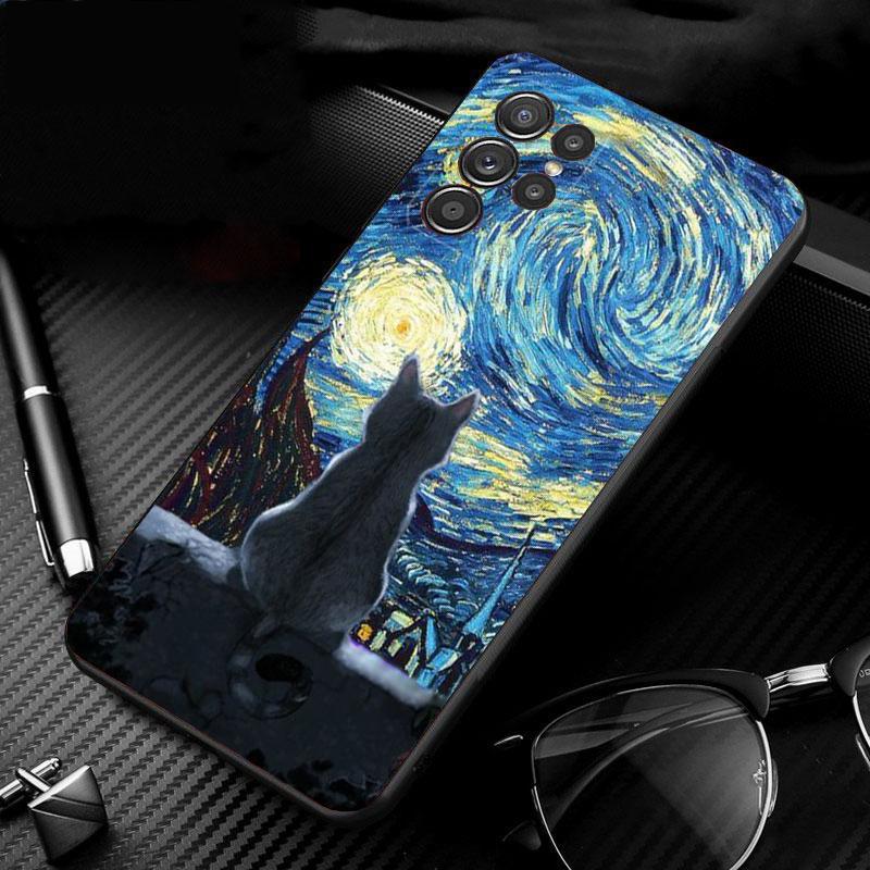 Retro Oil Painting Van-Gogh Cat Phone Case For Samsung S25 S24 S23 S22 S21 S20 Ultra S20 S22 S21 S20 FE S24 Plus