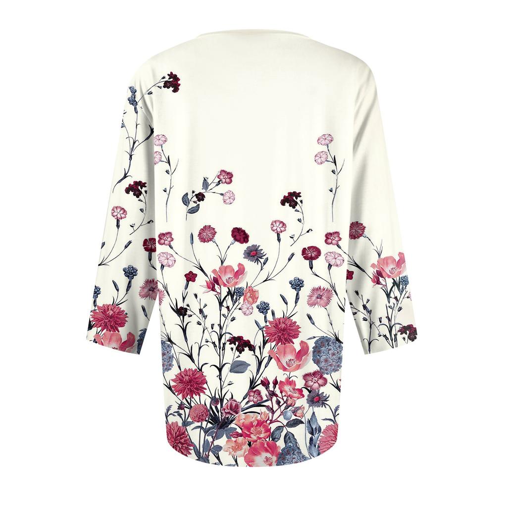 Women's Casual Tops V Neck Pull Stripe Prints Seven Sleeve Tops