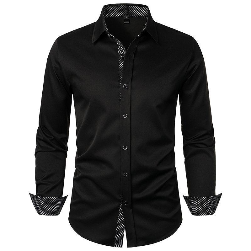 Men’s Long Sleeve Polka Dot Patchwork Casual Shirt