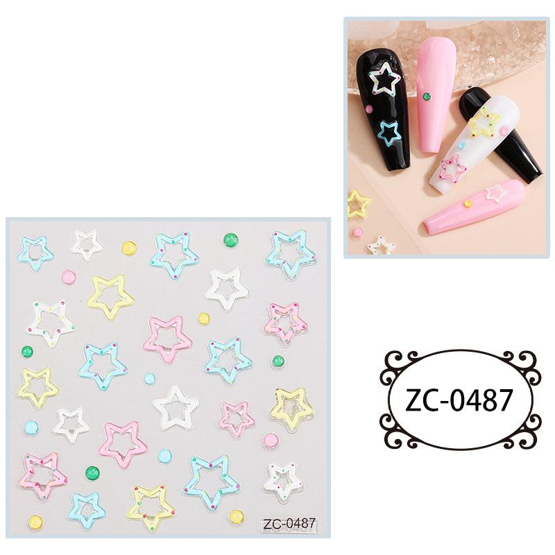 Мягкие клейкие наклейки для ногтей с тиснением, симпатичные 5D трехмерные наклейки для ногтей в виде звезд