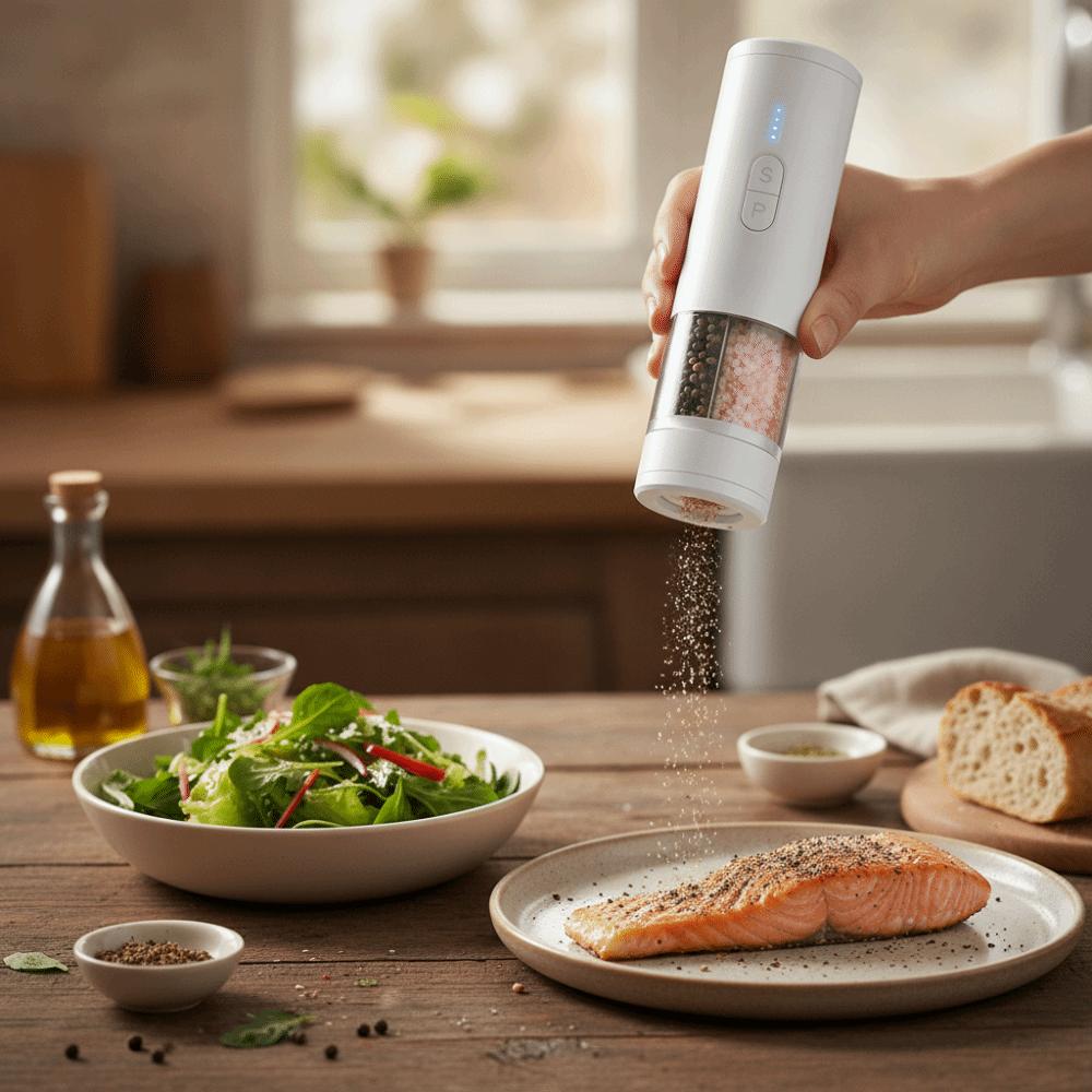 Adjustable Burr Electric Pepper Salt Grinder 2 in 1 Kitchen Spice Grinding Bottle Restaurant