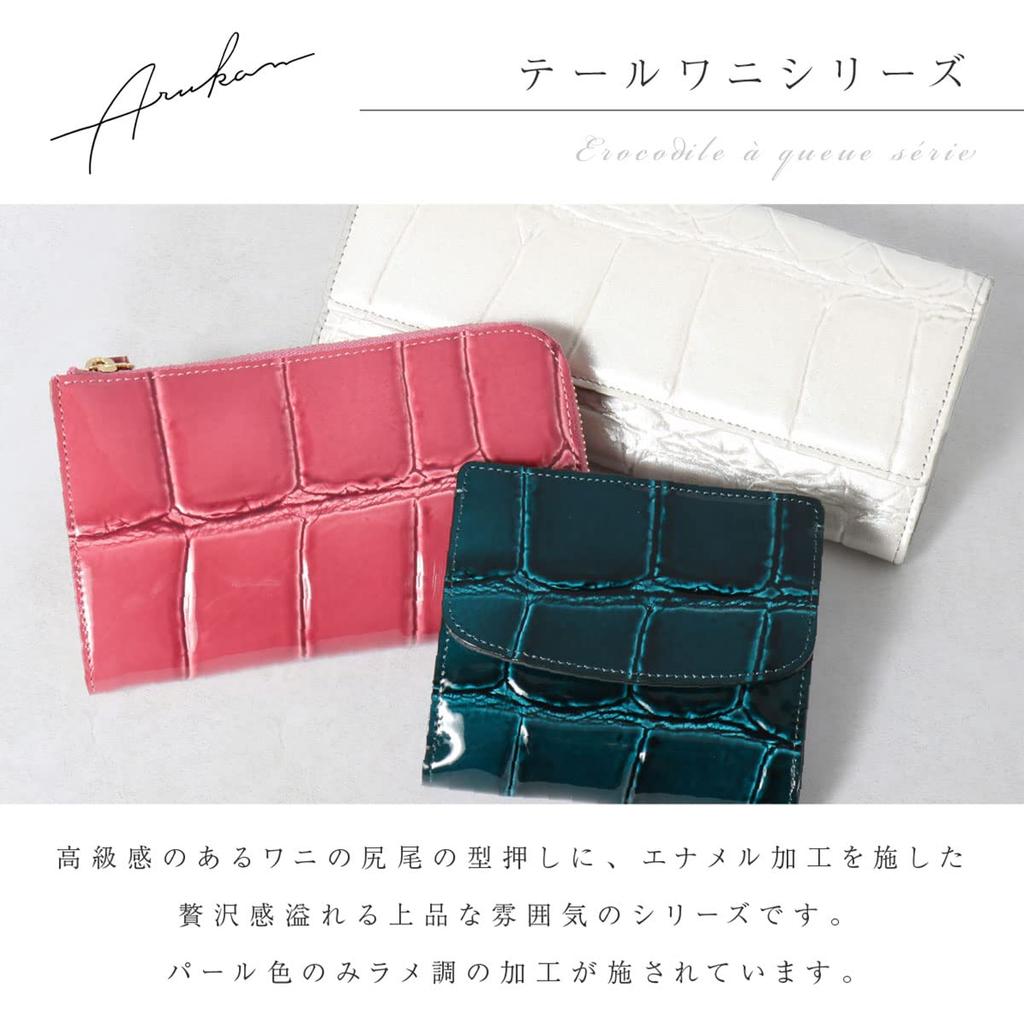Long Wallet Zipper Genuine Leather Tail Crocodile Made In Japan Thin Embossed Crocodile Cowhide Leather Pink [Alkan] L-shaped Women's 1216-632 [44]