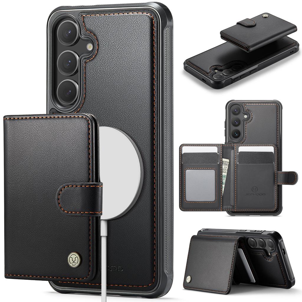 For Samsung Galaxy S26 Magnetic Case JEEHOOD J09 RFID Blocking Card Holder Leather Back Phone Cover