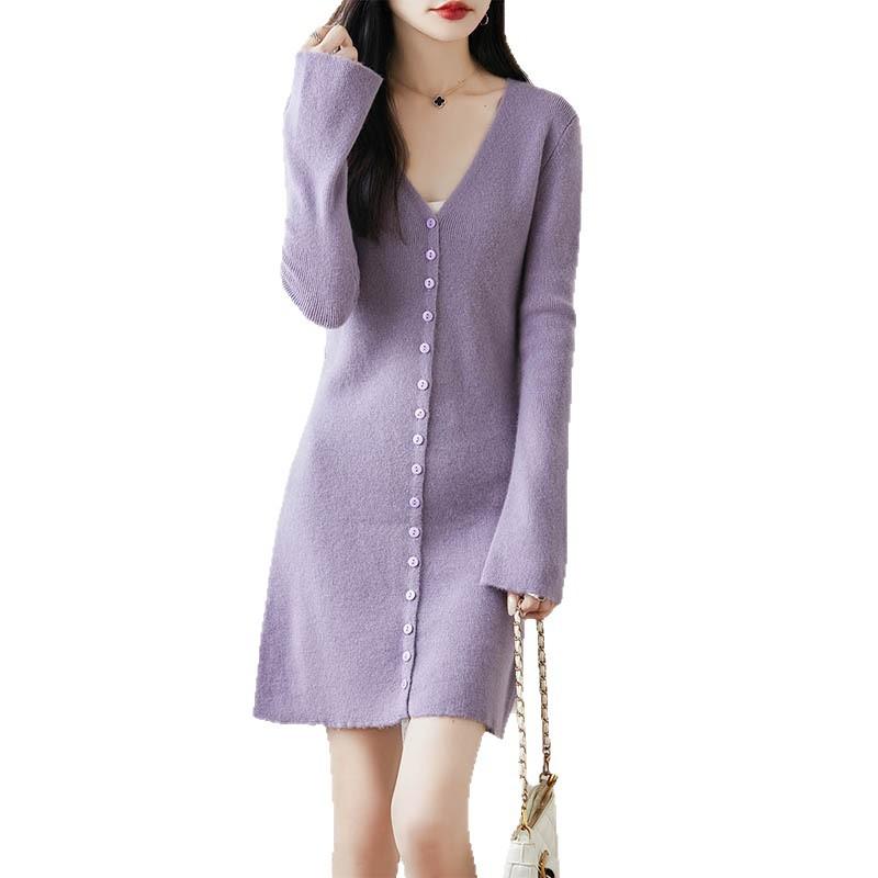 Early Autumn New Multi-Button V-Neck Long-Sleeved Dress Knitted Slim-Fitting Knitted Bottoming Skirt Pure Desire To Show Thin Wool Cardigan
