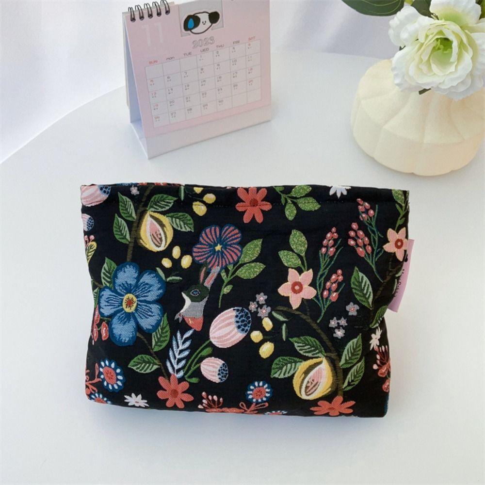 Canvas Embroidered Cosmetic Bag Korean Style Makeup Bag Creative Jacquard Storage Bag Travel