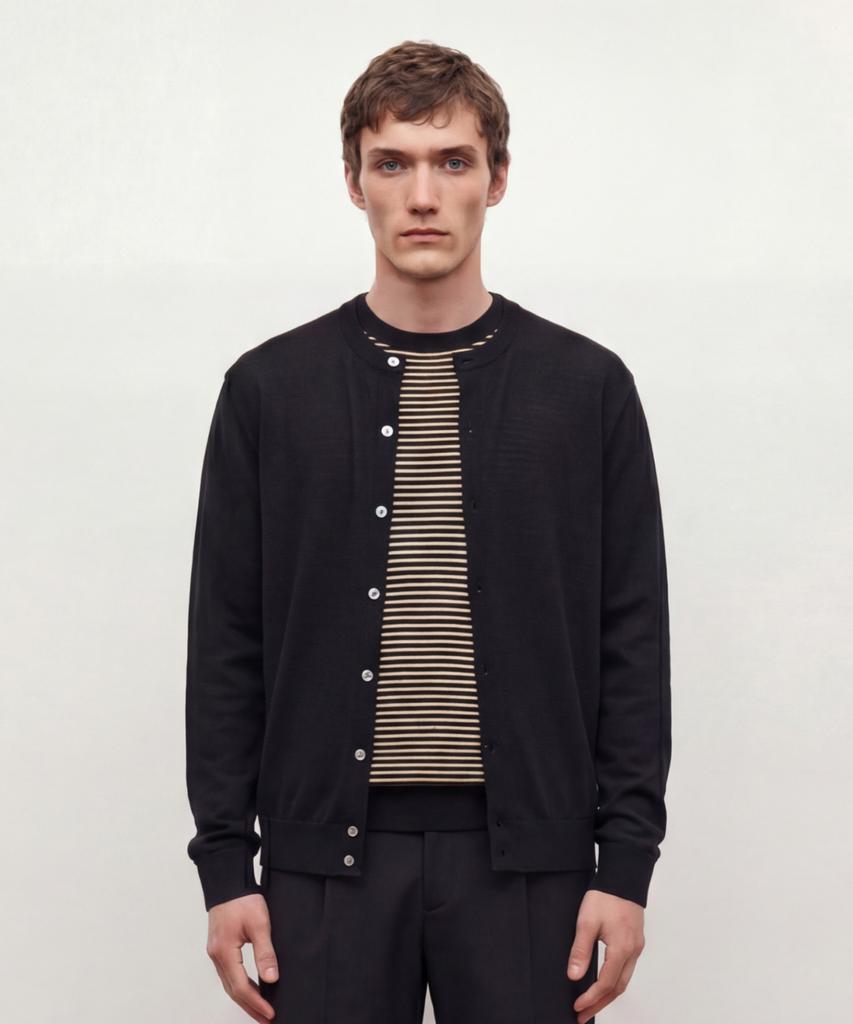 Jillstuart Newyork Men Cotton Lean Crew Neck Cardigan - Black (Jnsw6B507Bk)