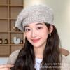 Women S Solid Color Warm Beret Hat For Autumn Winter Slim Face Look Vintage Style
