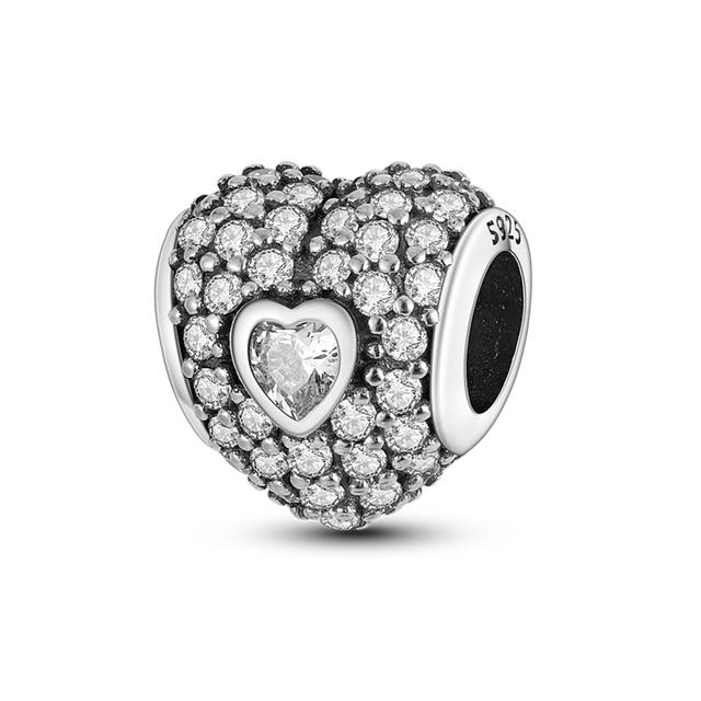 Heart Shape 925 Silver Family Lover Affection Pendant Charm Beads Fit Woman's Cute Bracelet DIY Jewelry For Women