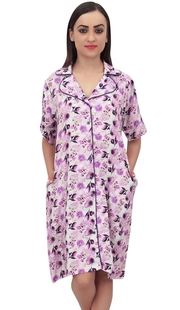 Bimba Floral Print Rayon Light Pink Women Short Sleeve Sleepshirt Nightwear -