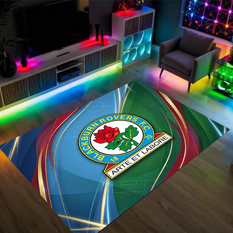 Blackburn Rovers Football Design Crystal Velvet Carpet Cozy Non?Slip Printed Rug For Bedroom Living Room Entrance