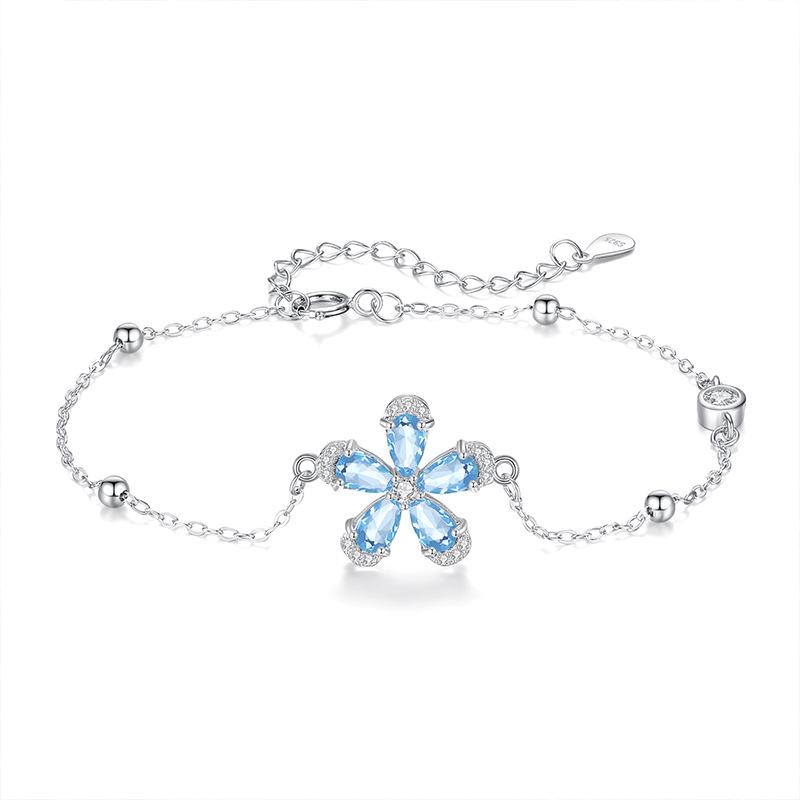 Summer Cherry Blossom Crystal Stone Jewelry S925 Sterling Silver Bracelet Natural Crystal