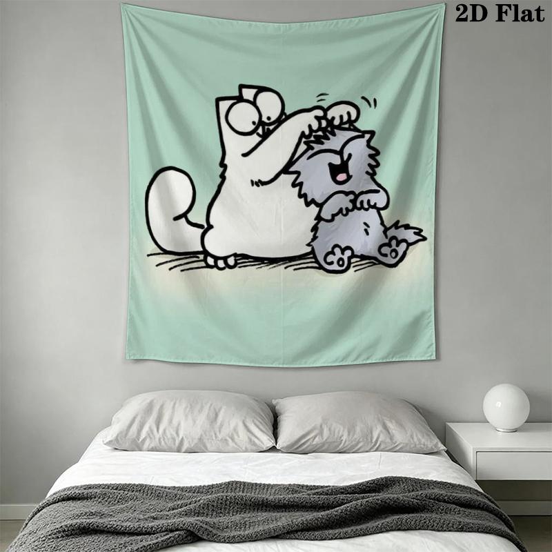 Simon‘s Cat Wall Tapestry Aesthetic Wall Hanging Printed Fabric Blanket Decorative Tapestries for Bedroom Living Room Home Decor