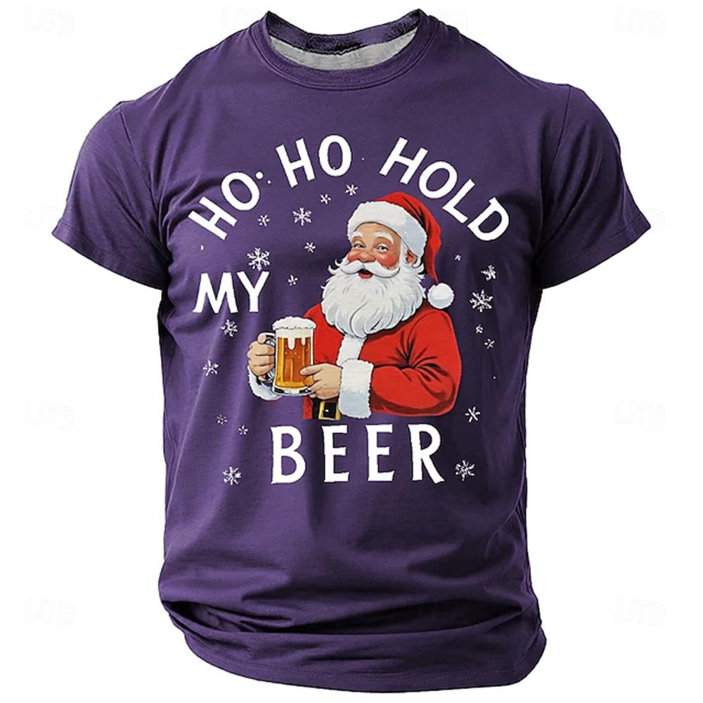 Simple Fashion Letter Print Unisexs Shortsleeve TShirt Casual HO HO HOLD MY BEER T Shirt Daily Street Unisex Unisex Santa Graphic Top