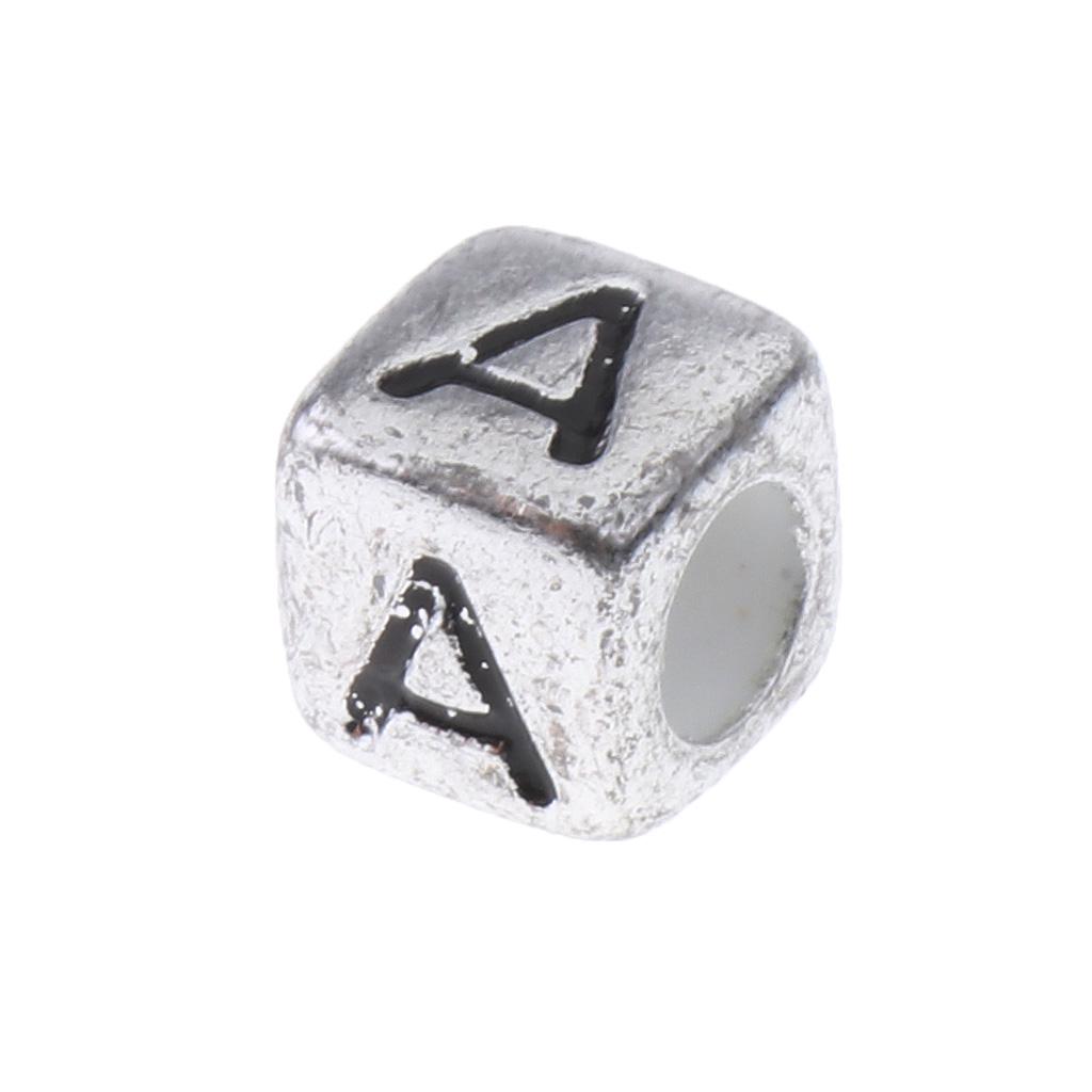 100x Assorted Metallic Acrylic Alphabets Letter Cube Beads Pony Beads Silver