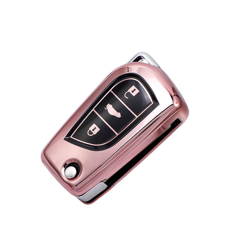 Soft TPU Car Key Case Full Cover For Toyota Highlander RAV4 Izoa CHR Levin Camry Corolla Reiz 3 Button Fold Key Protection Shell