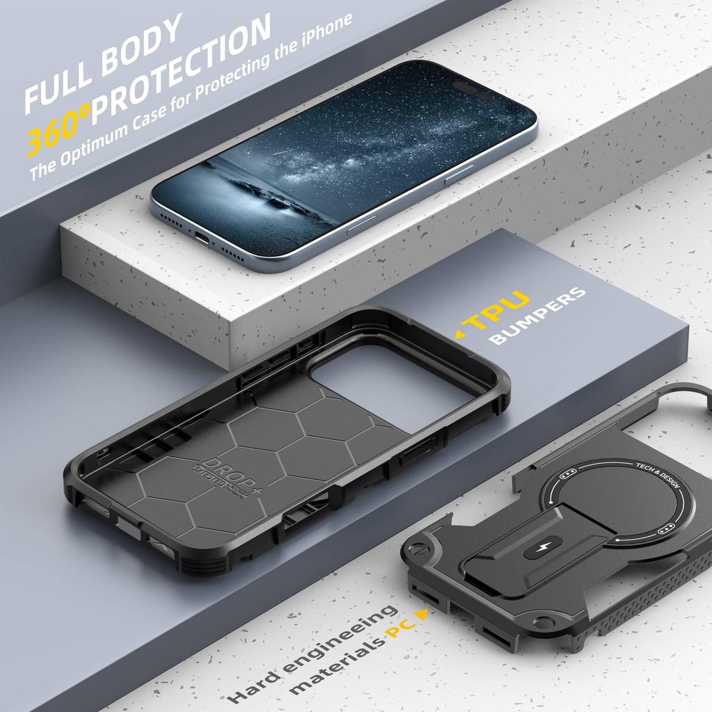 Магнитный чехол для iPhone Air/17/16e/16/15/14/13/12 Pro Max 11 16 Plus с подставкой [Совместим с магнитными аксессуарами] Встроенная подставка