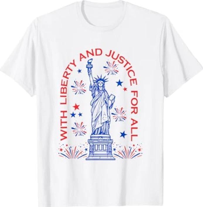 Retro Funny 4th Of July With Liberty And Justice For All 100% Cotton T-shirt Mens Tees Top