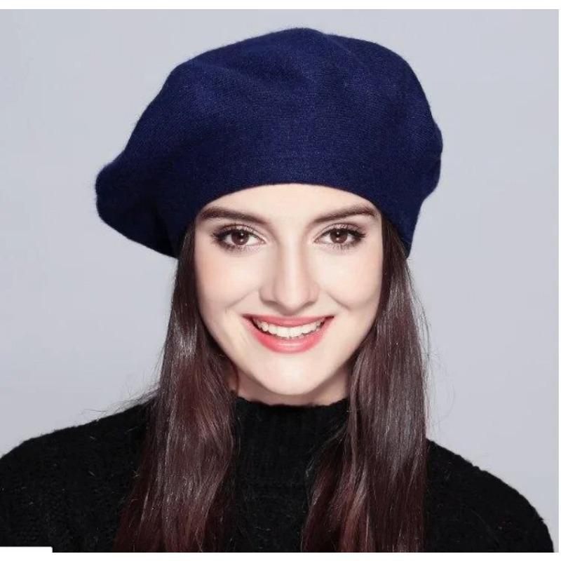 Женские береты, модные однотонные шерстяные вязаные береты с женской шапочкой французского художника, теплая шапка на осень и зиму