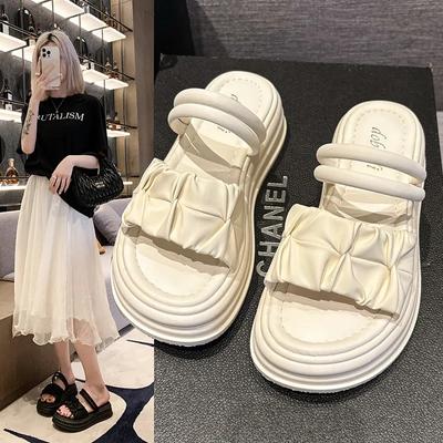 2024 Летние пляжные сандалии женские роскошные средние сабо с каблуком женские туфли Two Weare All-Match Retro Medium Comfort New Outside Thick