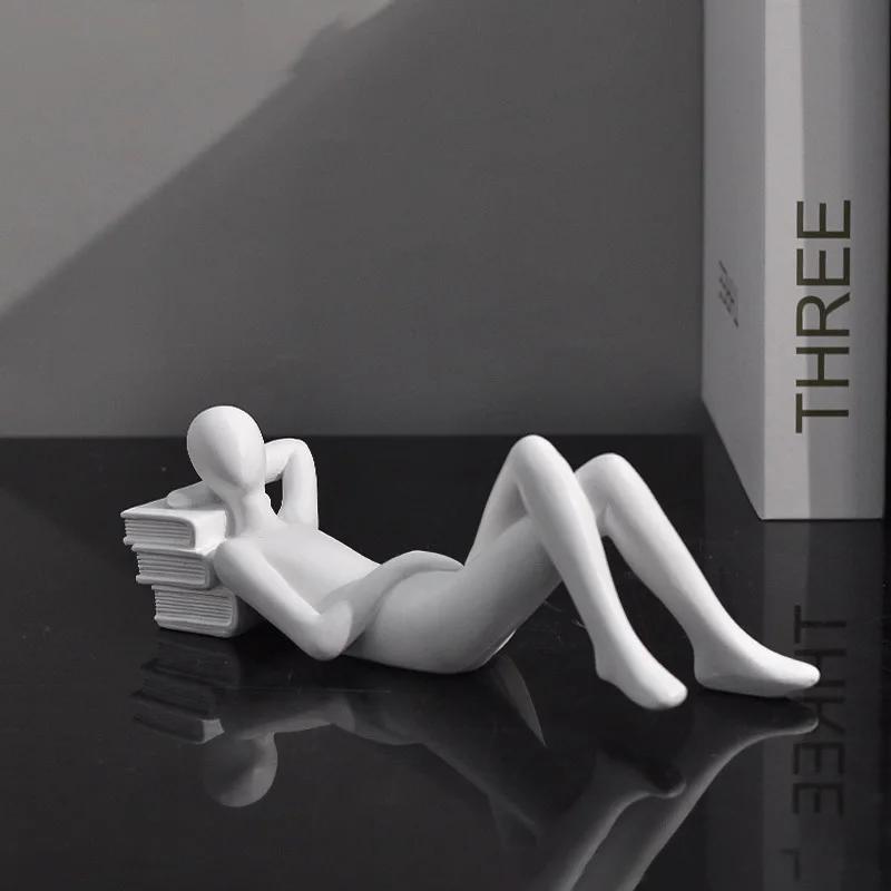 Creative Characters Reading Statue Modern Home Living Room Abstract Resin Figurines Miniatures Crafts Office Decor Figurines