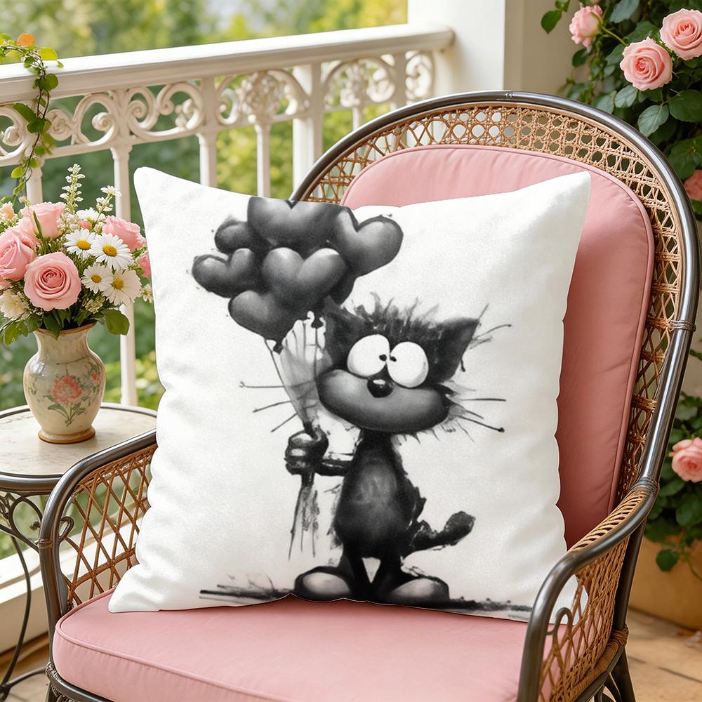Valentine Black Cat Cushion Cover Soft Plush Throw Pillow Cover  DoubleSided Decorative Cushion Case  Sofa Bedroom Home Decor