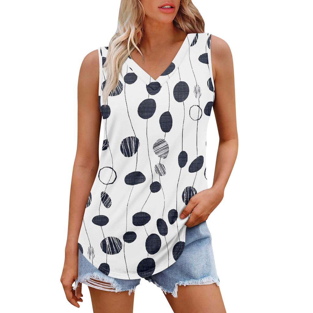 Women's Girl V Neck Tank Top Printing Casual Top Tank Tops For Women Loose Fit Sleeveless Tops Flowy