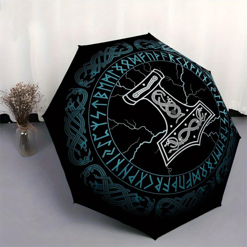 Thor's Hammer: Viking Symbol T-Shirt - Norse Mythology DesignUmbrella, Portable 3-Fold Umbrella for Men & Women,Christmas Gift ES154