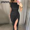 JPNTKY Модные летние весенние однотонные принтованные платья с коротким рукавом повседневные