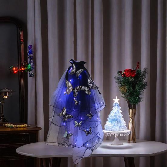 Светодиодный череп готический фата светящаяся повязка на голову вуаль заколка для волос с бабочками женщины призрак