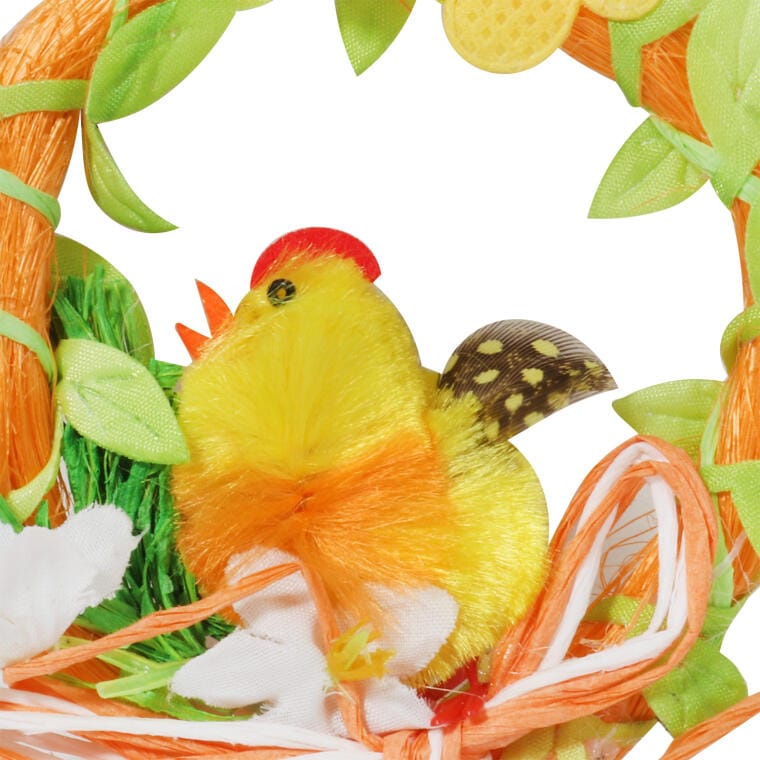 Orange Easter Wreath Pendant with Chicken and Felt Ornaments